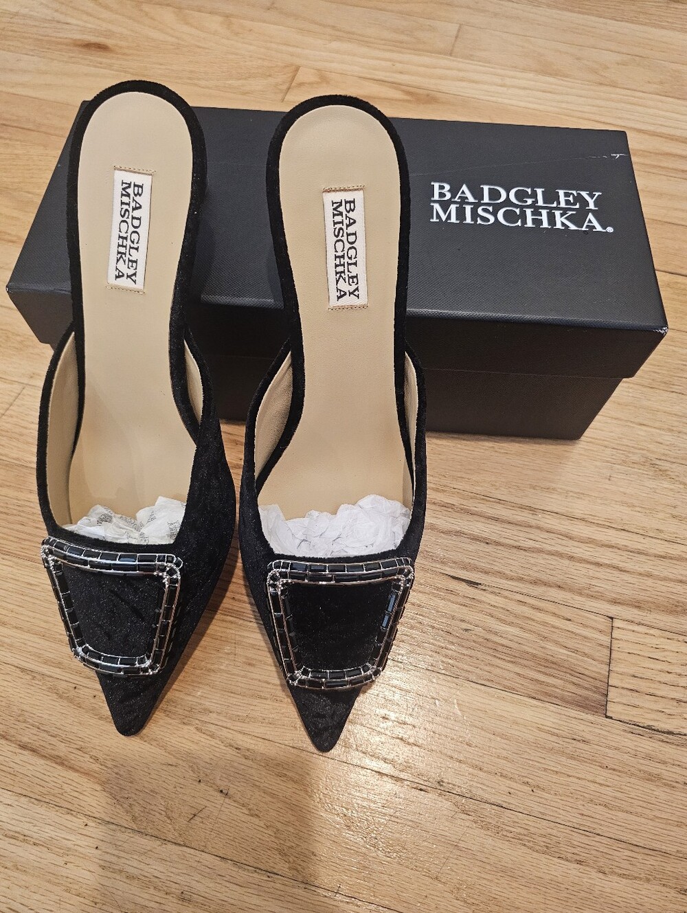 Badgley Mischka Abigayl Black Velvet Kitten Heel Mule Size 9 - Picture 3 of 9